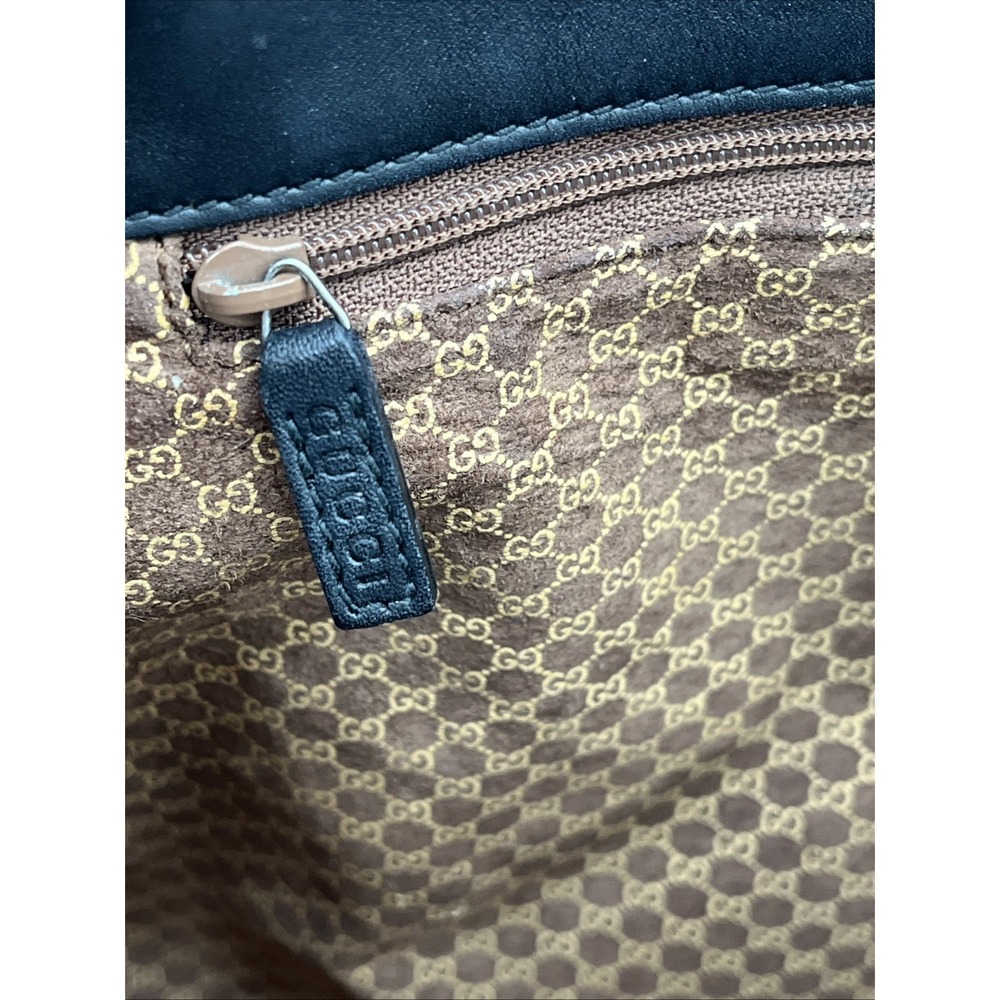 Authentic Gucci Pebbled Leather Tote Shoulder Bag Black GG Lining - Picture 7 of 16